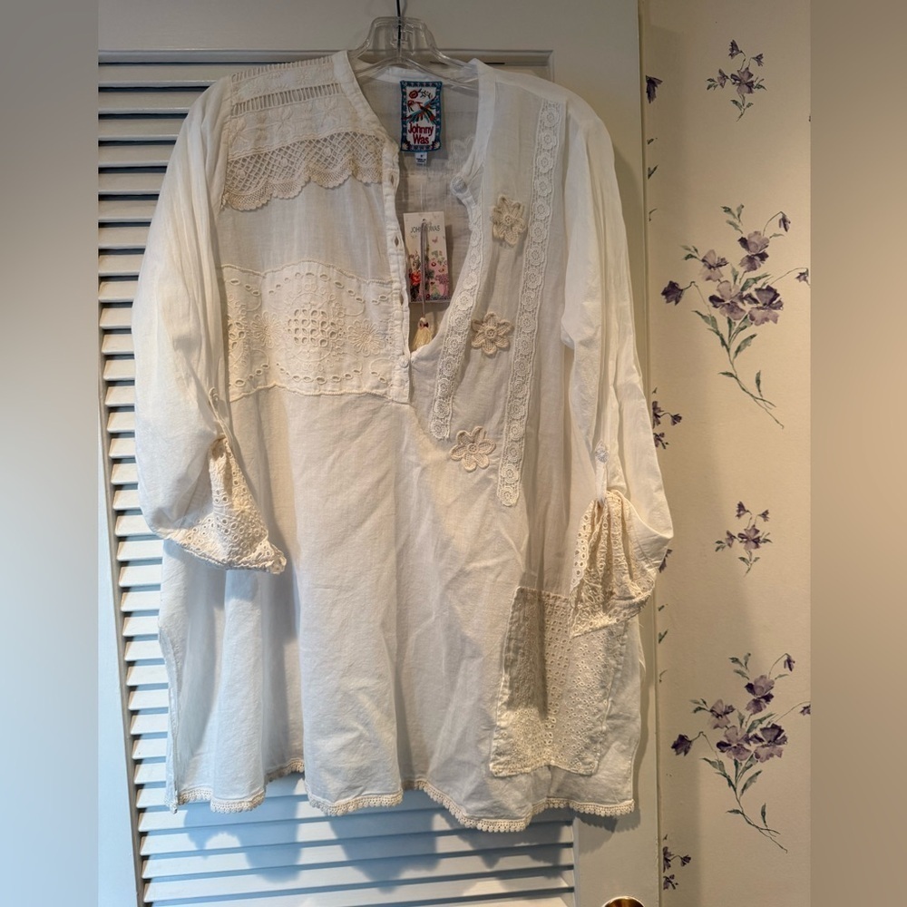 NWT Johnny Was Kit Patchwork Tunic in Natural Size Small